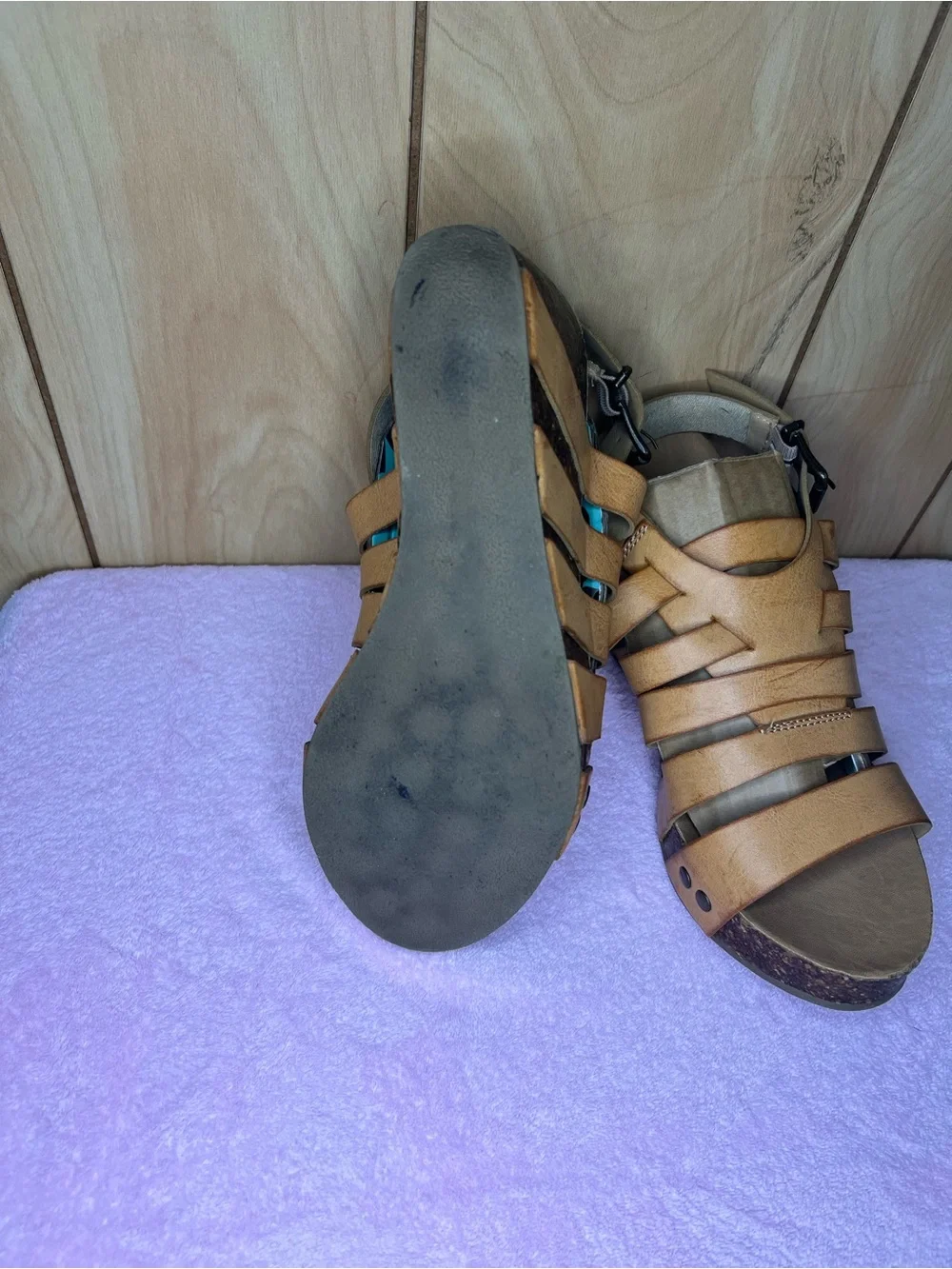 Blowfish Malibu Tan Strappy Cork Wedge Sandals
